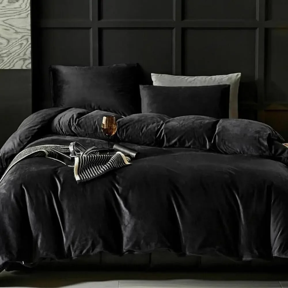 🆕 Black Velvet Duvet Set King Luxury Bedding Hotel Style Moody Cozy Soft Velour
